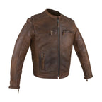 Men's Brown Naked Cowhide Leather Diamond Jacket Racing Collar Zippered Pockets