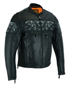 Men's Leather Concealed Carry Racing Jacket Reflective Skulls Cowhide Heavy Duty