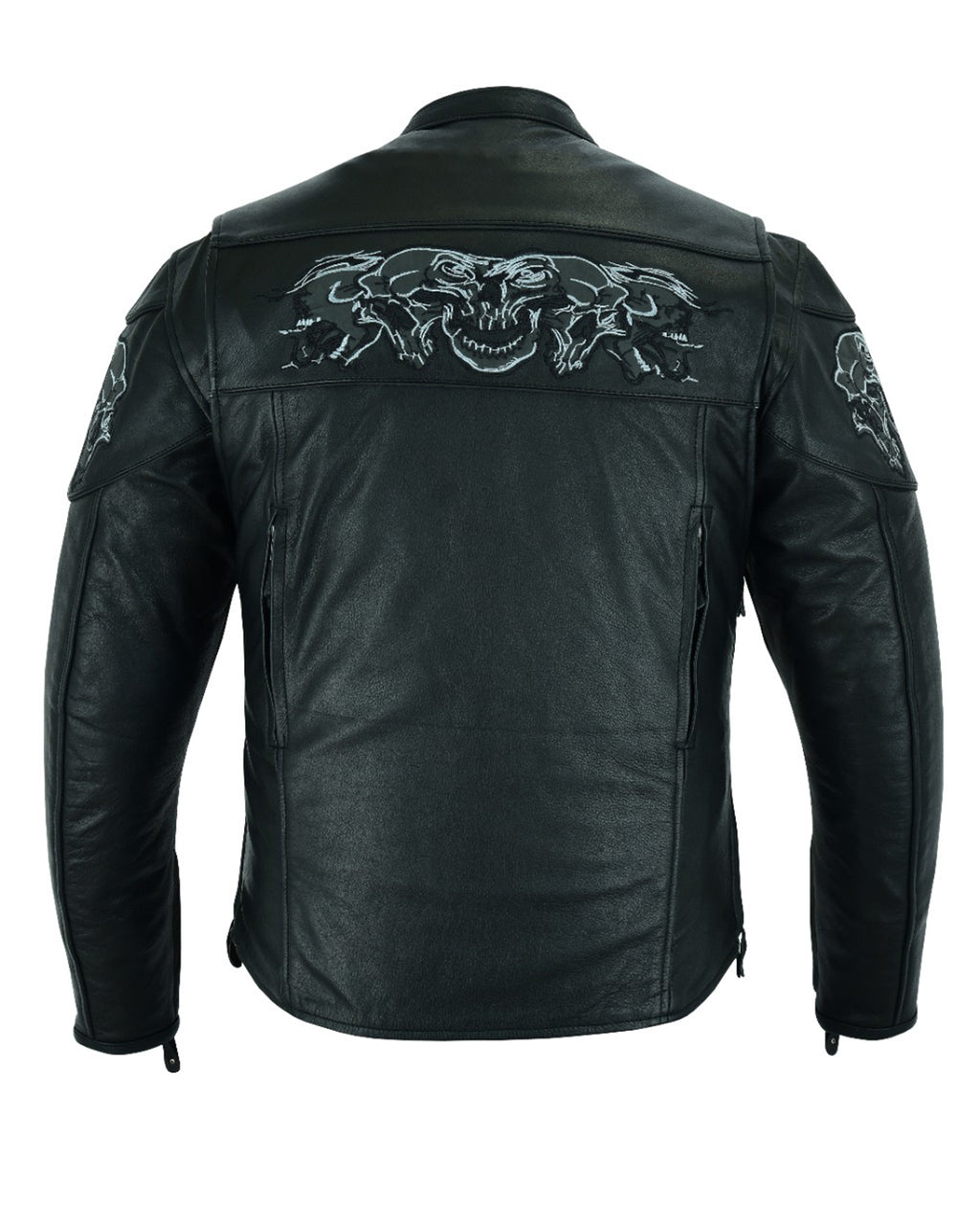 Men's Leather Concealed Carry Racing Jacket Reflective Skulls Cowhide Heavy Duty