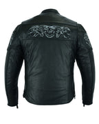 Men's Leather Concealed Carry Racing Jacket Reflective Skulls Cowhide Heavy Duty