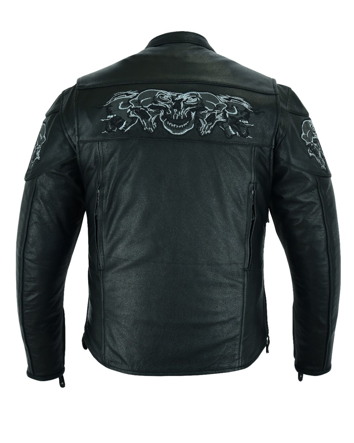 Men's Leather Concealed Carry Racing Jacket Reflective Skulls Cowhide Heavy Duty