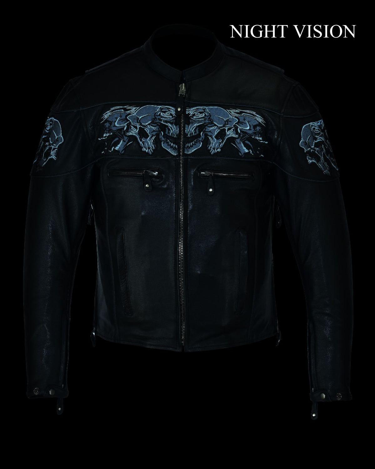 Men's Leather Concealed Carry Racing Jacket Reflective Skulls Cowhide Heavy Duty