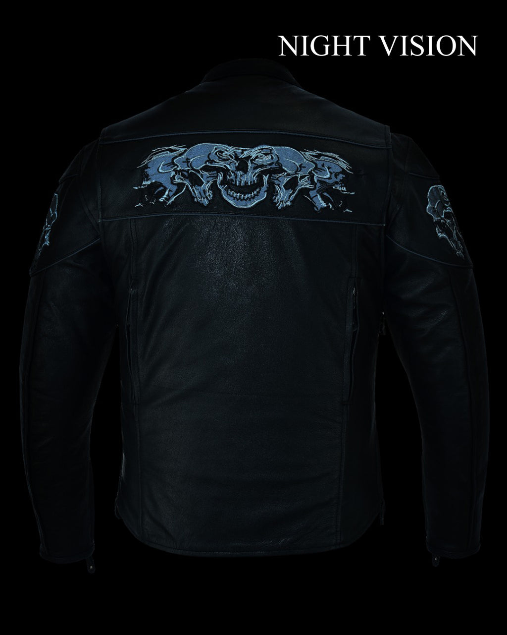 Men's Leather Concealed Carry Racing Jacket Reflective Skulls Cowhide Heavy Duty