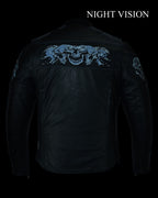 Men's Leather Concealed Carry Racing Jacket Reflective Skulls Cowhide Heavy Duty