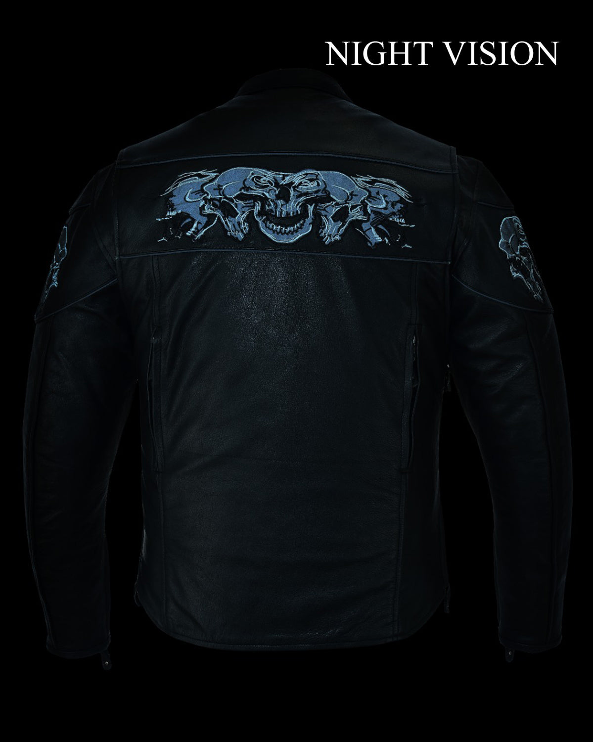 Men's Leather Concealed Carry Racing Jacket Reflective Skulls Cowhide Heavy Duty