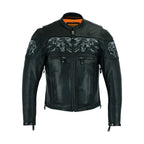Men's Leather Concealed Carry Racing Jacket Reflective Skulls Zip-Out Liner