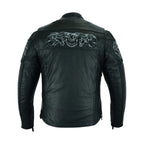 Men's Leather Concealed Carry Racing Jacket Reflective Skulls Zip-Out Liner