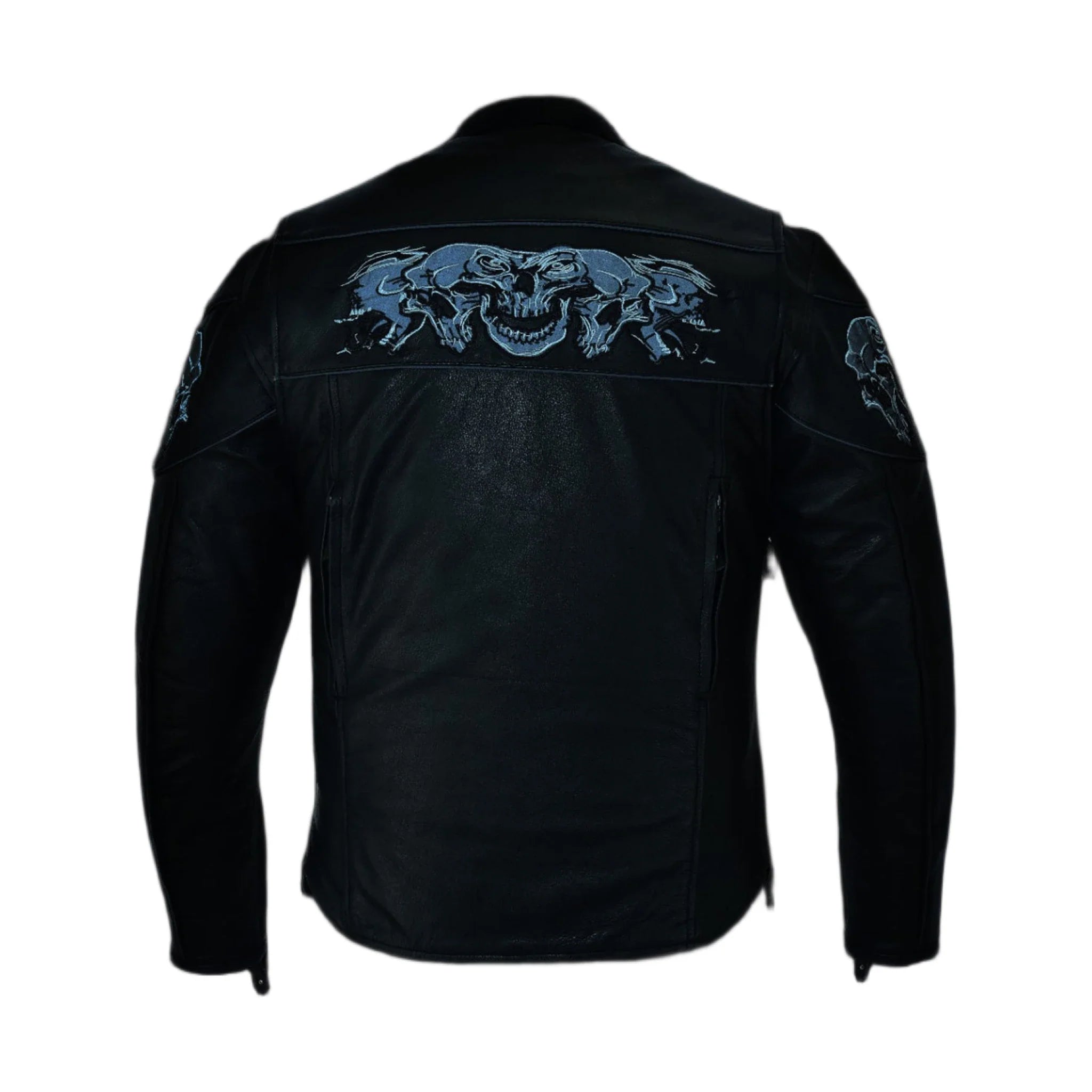 Men's Leather Concealed Carry Racing Jacket Reflective Skulls Zip-Out Liner