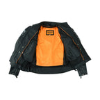 Men's Leather Concealed Carry Racing Jacket Reflective Skulls Zip-Out Liner