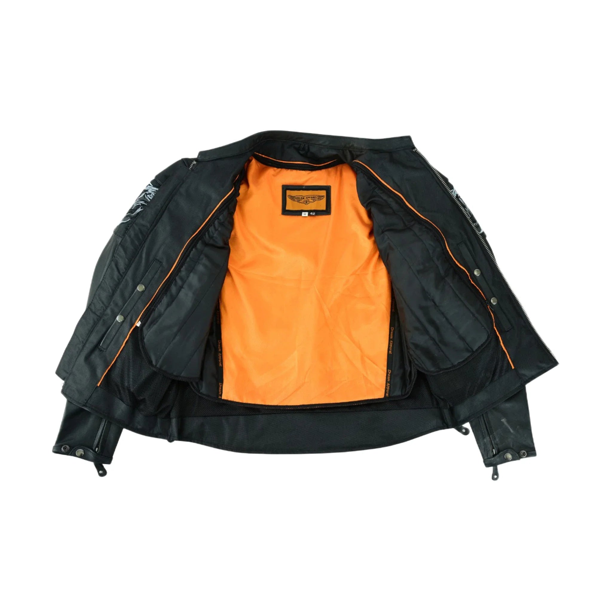 Men's Leather Concealed Carry Racing Jacket Reflective Skulls Zip-Out Liner