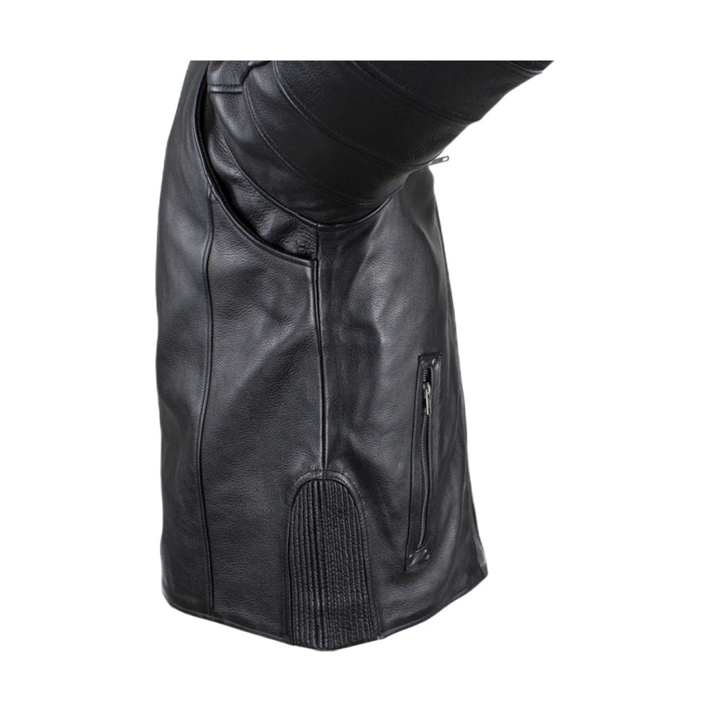 Black Pleated Genuine Leather Jacket with Concealed Carry Pockets Soft Touch