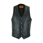 Mens Plain Black Leather Vest Heavy Duty Premium Cowhide Leather
