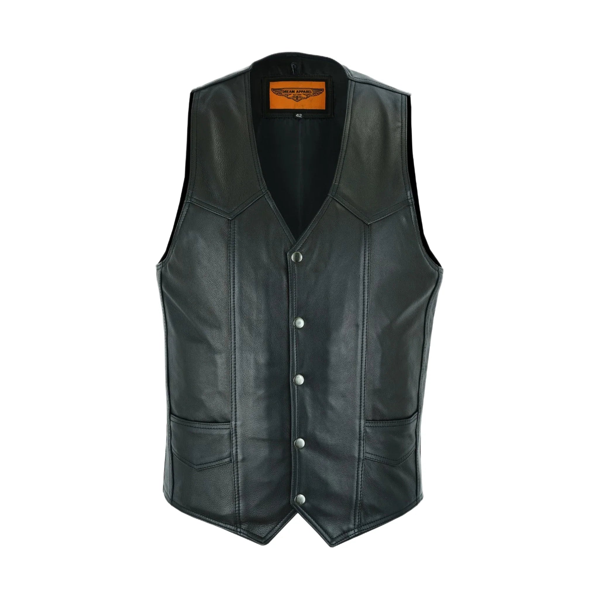 Mens Plain Black Leather Vest Heavy Duty Premium Cowhide Leather