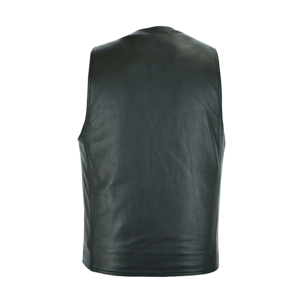Mens Plain Black Leather Vest Heavy Duty Premium Cowhide Leather