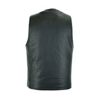 Mens Plain Black Leather Vest Heavy Duty Premium Cowhide Leather