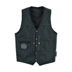 Mens Plain Black Leather Vest Heavy Duty Premium Cowhide Leather