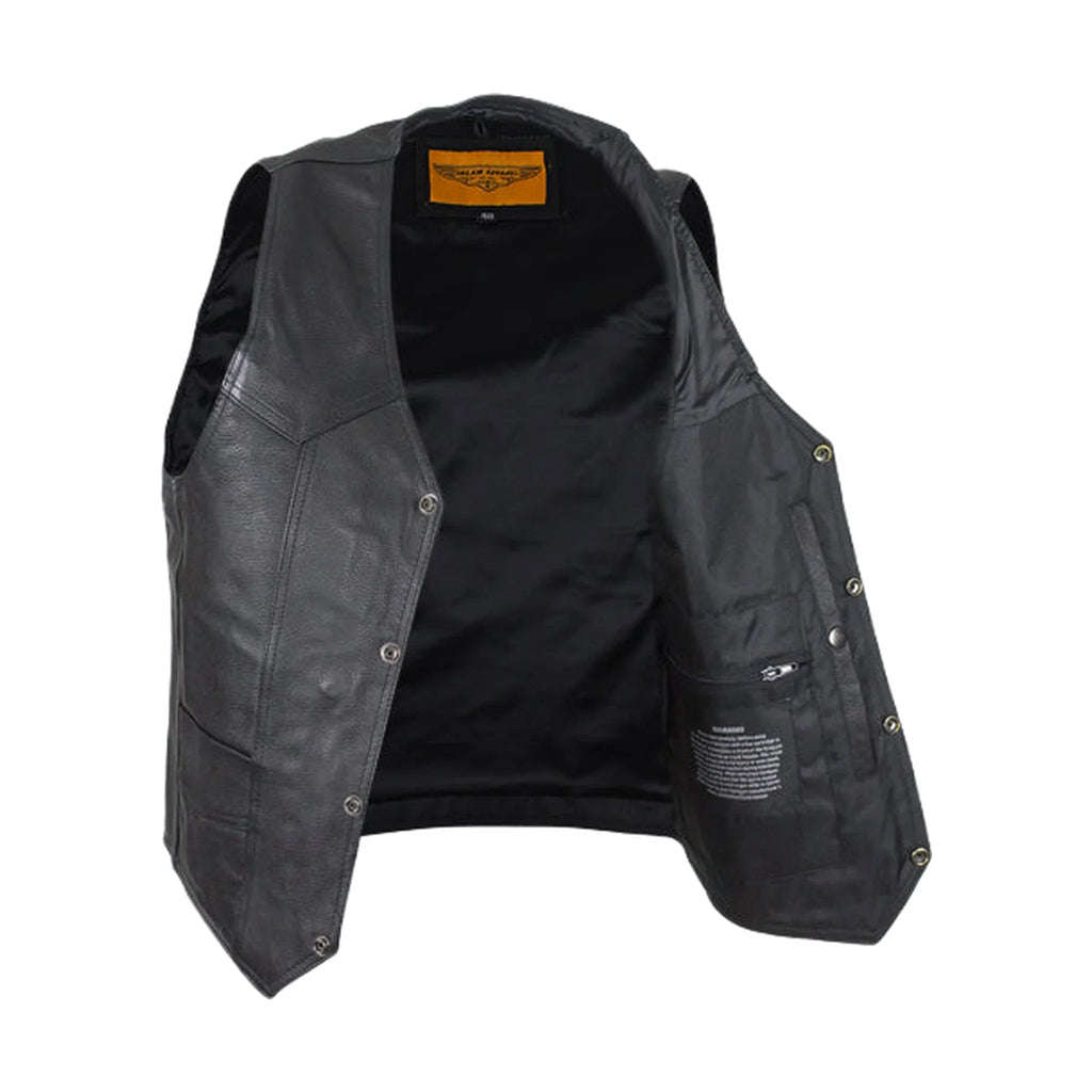 Mens Plain Black Leather Vest Heavy Duty Premium Cowhide Leather
