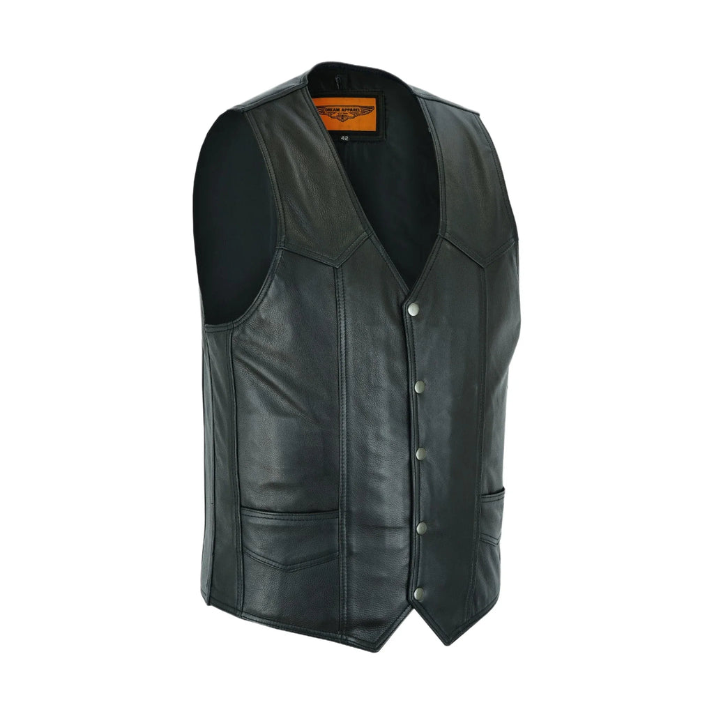 Mens Black Leather Vest Premium Cowhide Heavy Duty Concealed Gun Pockets