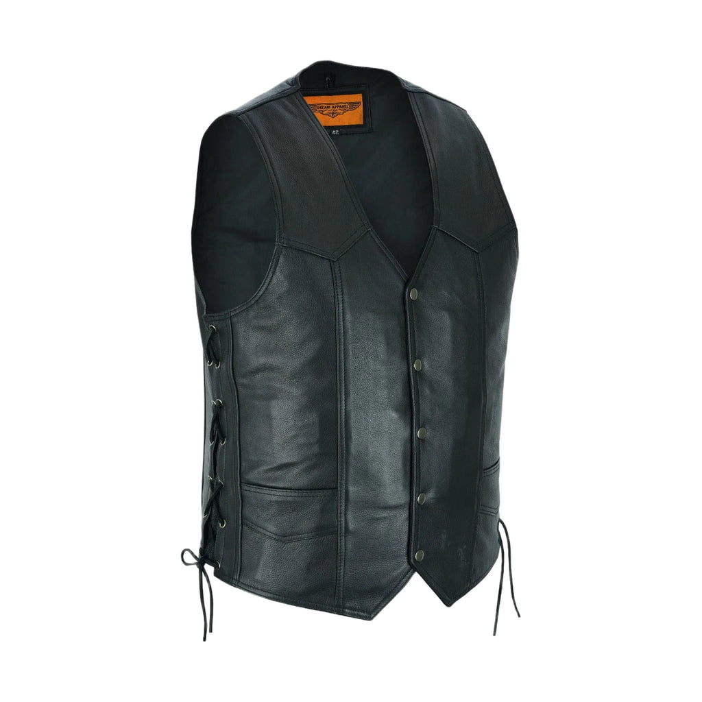 Mens Leather Vest With Concealed Carry inside Pockets Side Laces