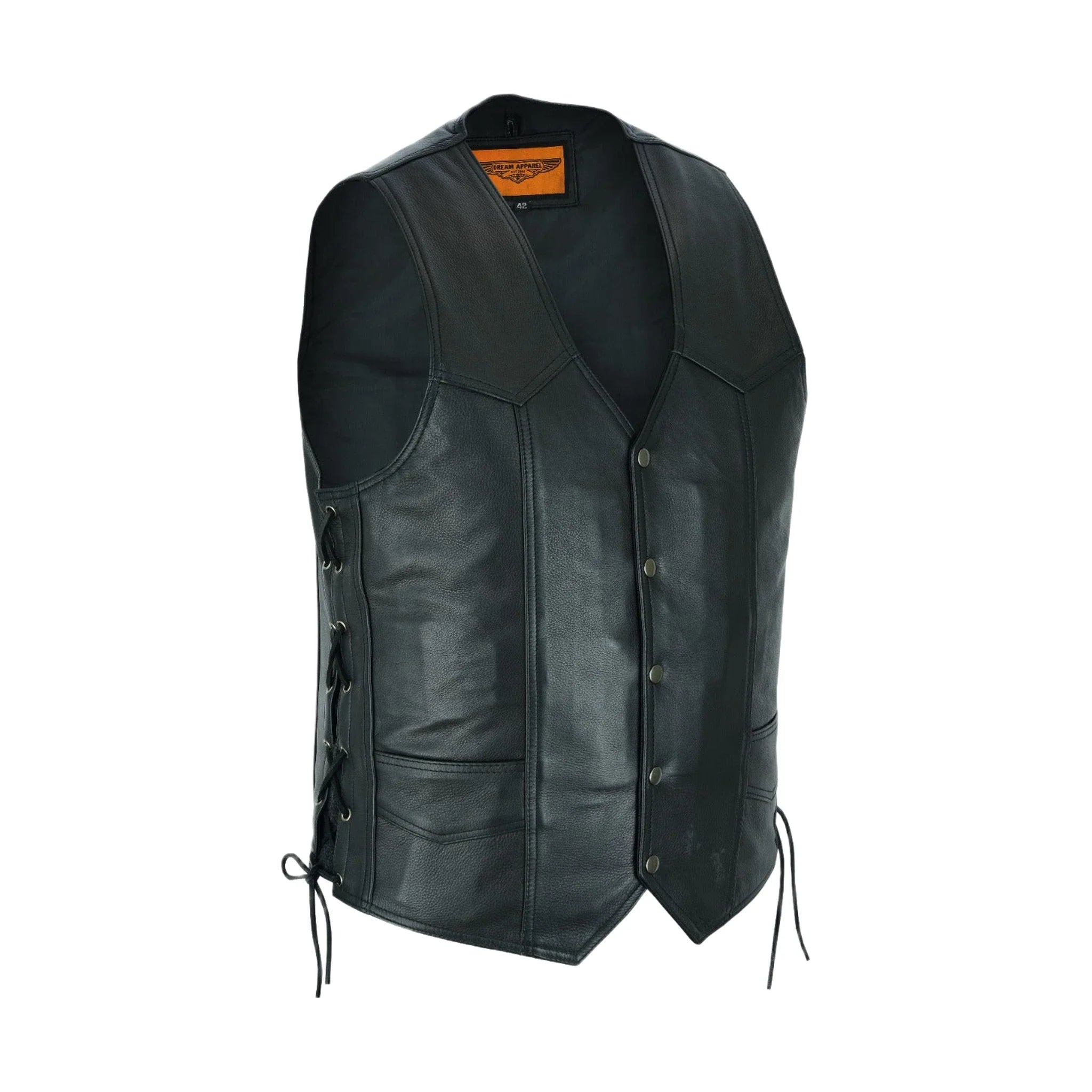 Mens Leather Vest With Concealed Carry inside Pockets Side Laces
