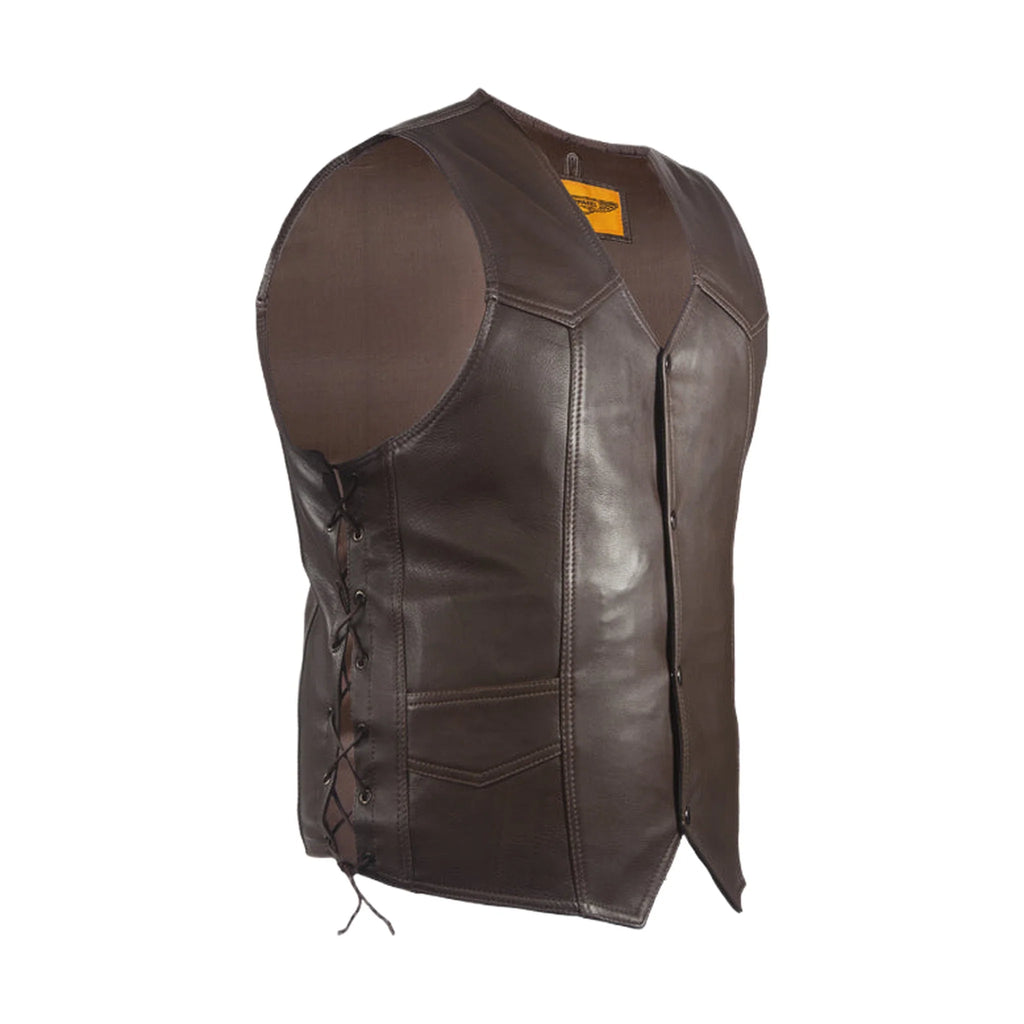 Mens Brown Leather Vest Dream Apparel Naked Cowhide Pleated Adjustable Fit