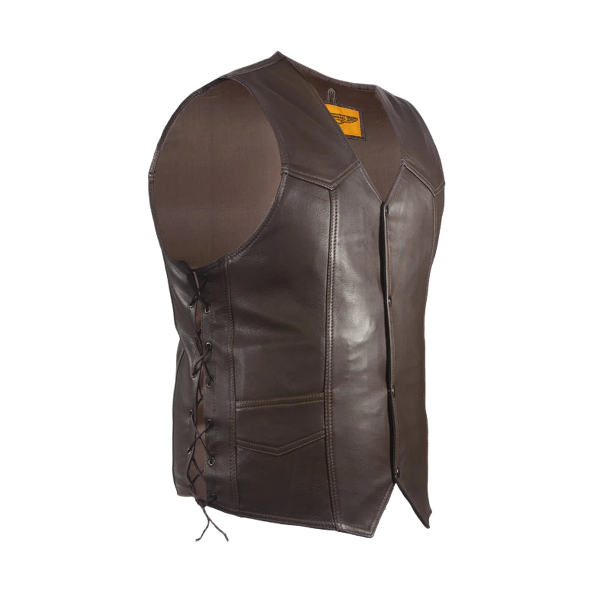Mens Brown Leather Vest Dream Apparel Naked Cowhide Pleated Adjustable Fit