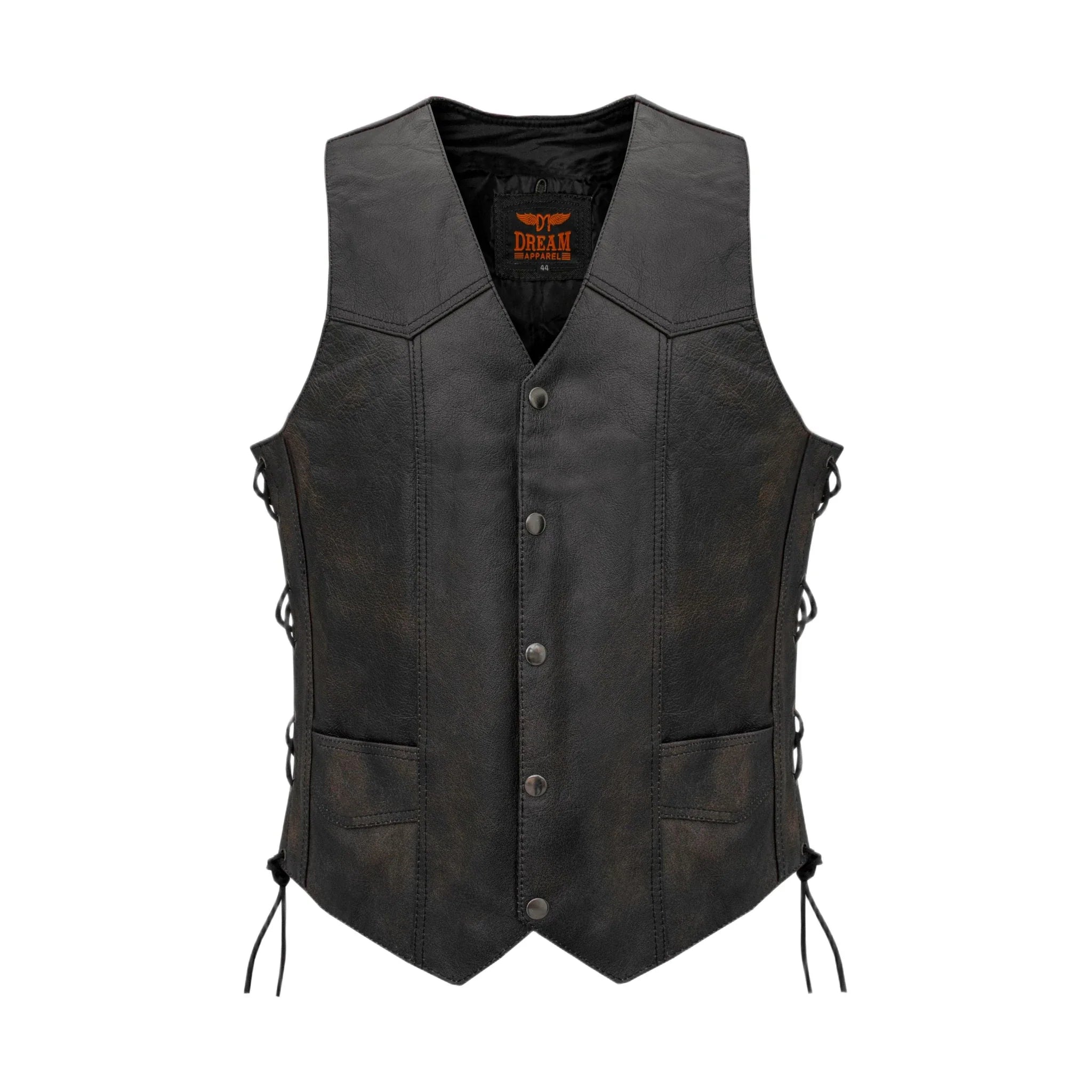 Dream Apparel Men's Distressed Brown Vest, Side Laces with Emboss Eagle, Live to Ride, Ride to Live