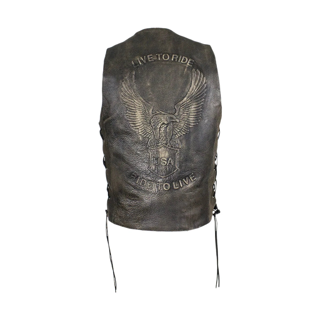Dream Apparel Men's Brown Leather Vest with Live to Ride
