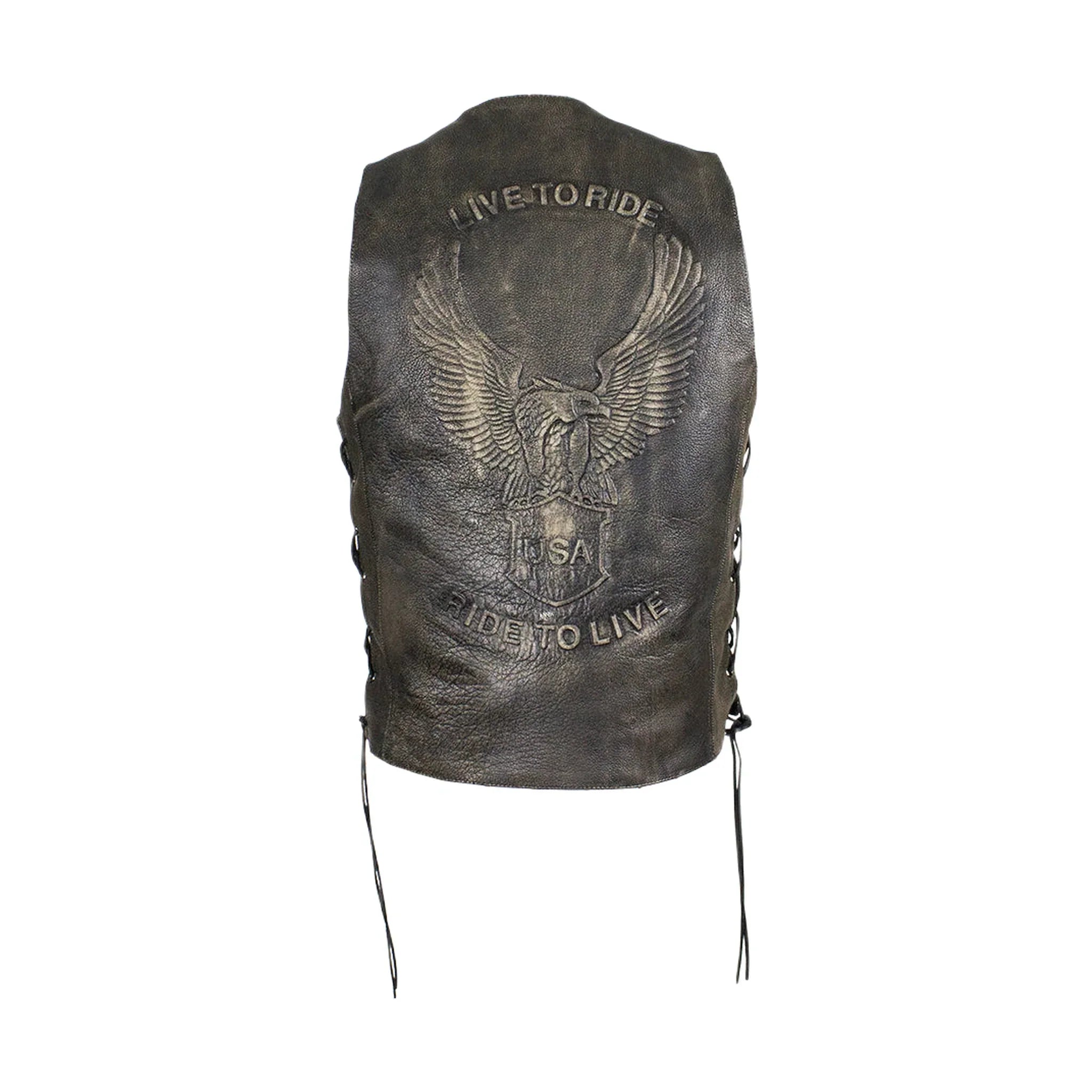 Dream Apparel Men's Brown Leather Vest with Live to Ride