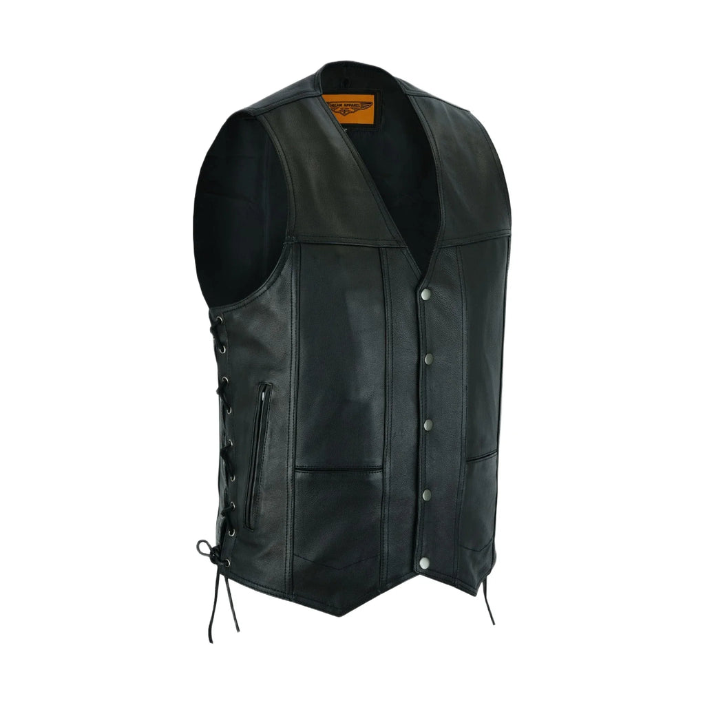 Mens Plain Leather Vest Dream Apparel Naked Cowhide Gun Pocket Side Laced