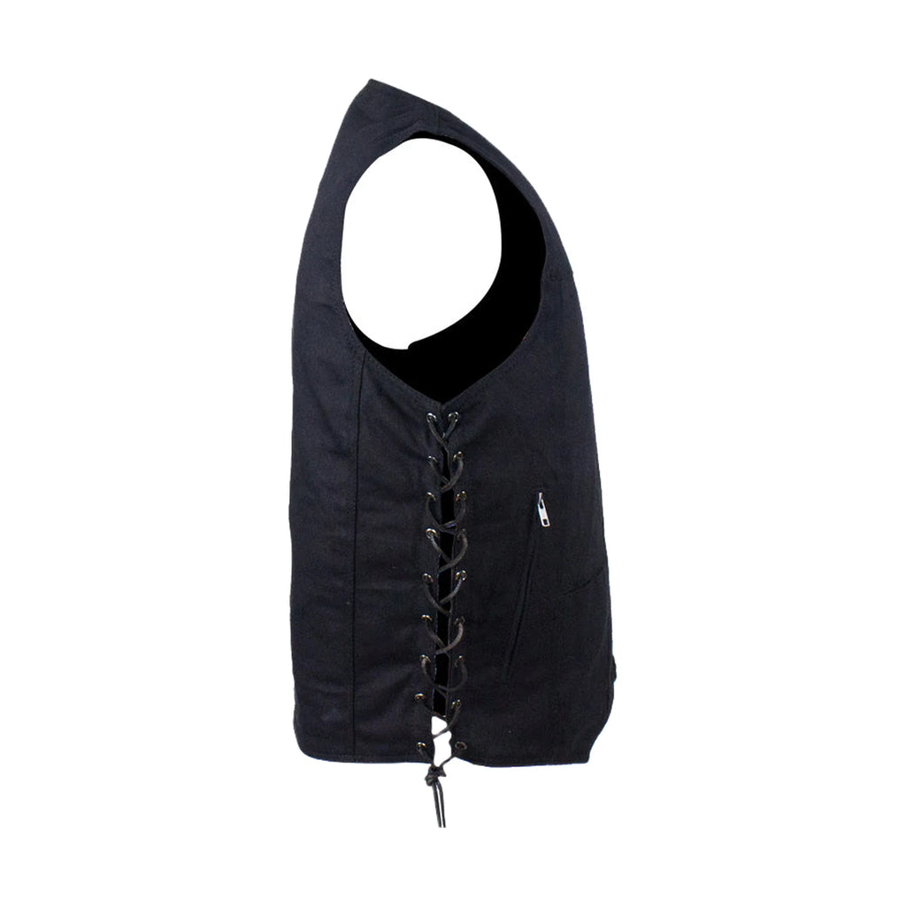 Men’s Black Denim Motorcycle Vest with Concealed Gun Pockets