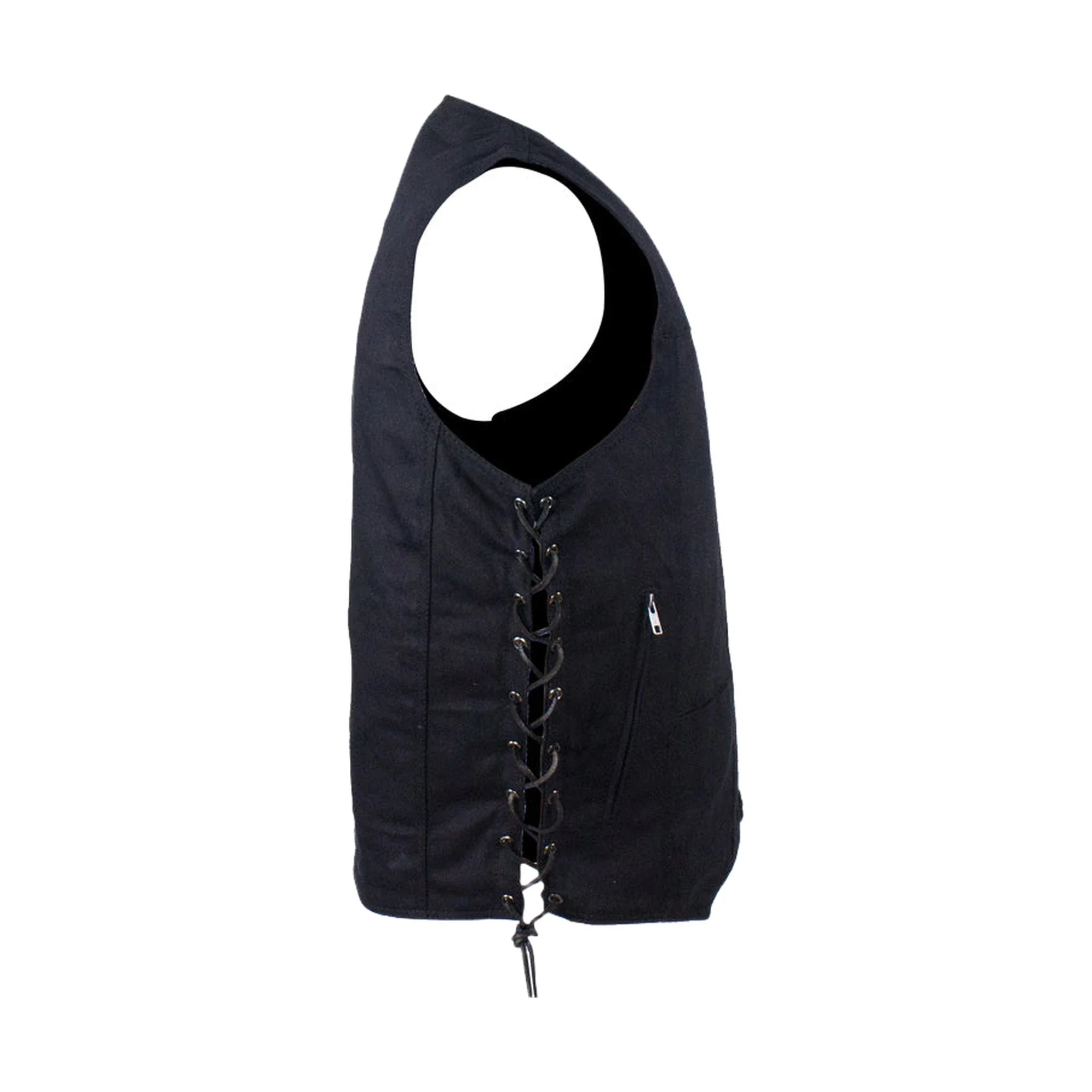 Men’s Black Denim Motorcycle Vest with Concealed Gun Pockets