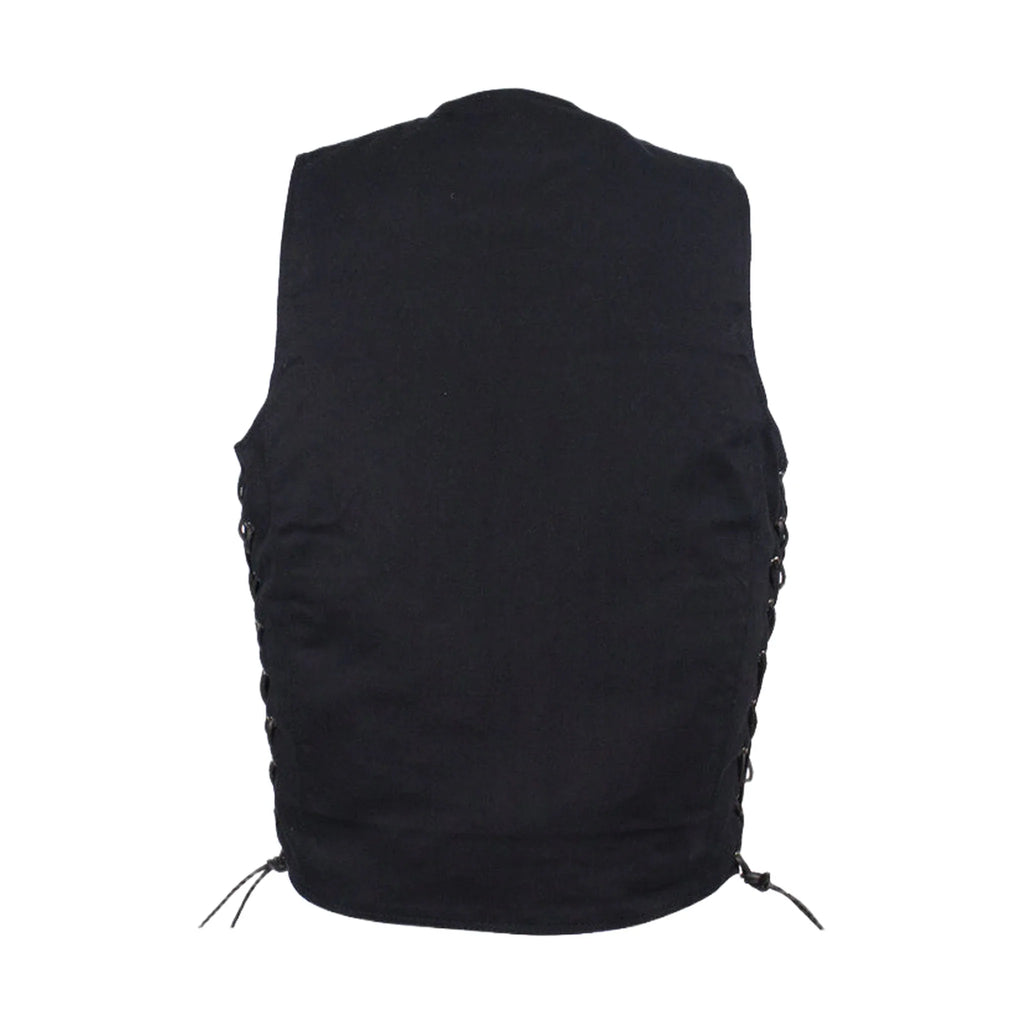 Men’s Black Denim Motorcycle Vest with Concealed Gun Pockets