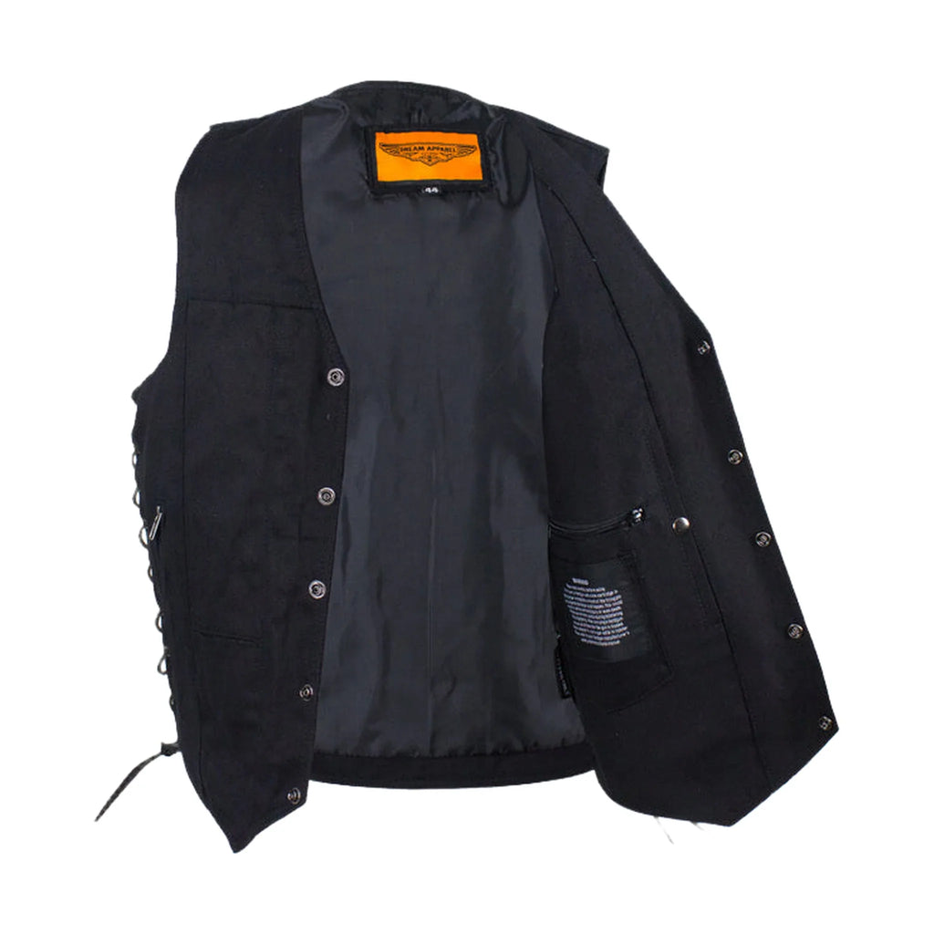 Men’s Black Denim Motorcycle Vest with Concealed Gun Pockets