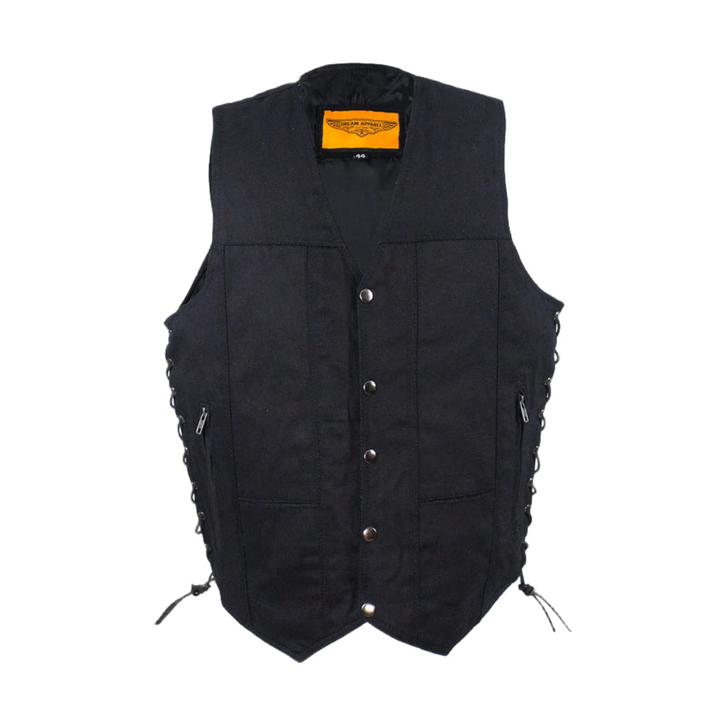 Men’s Black Denim Motorcycle Vest with Concealed Gun Pockets