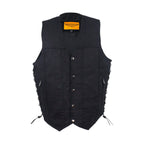 Men’s Black Denim Motorcycle Vest with Concealed Gun Pockets