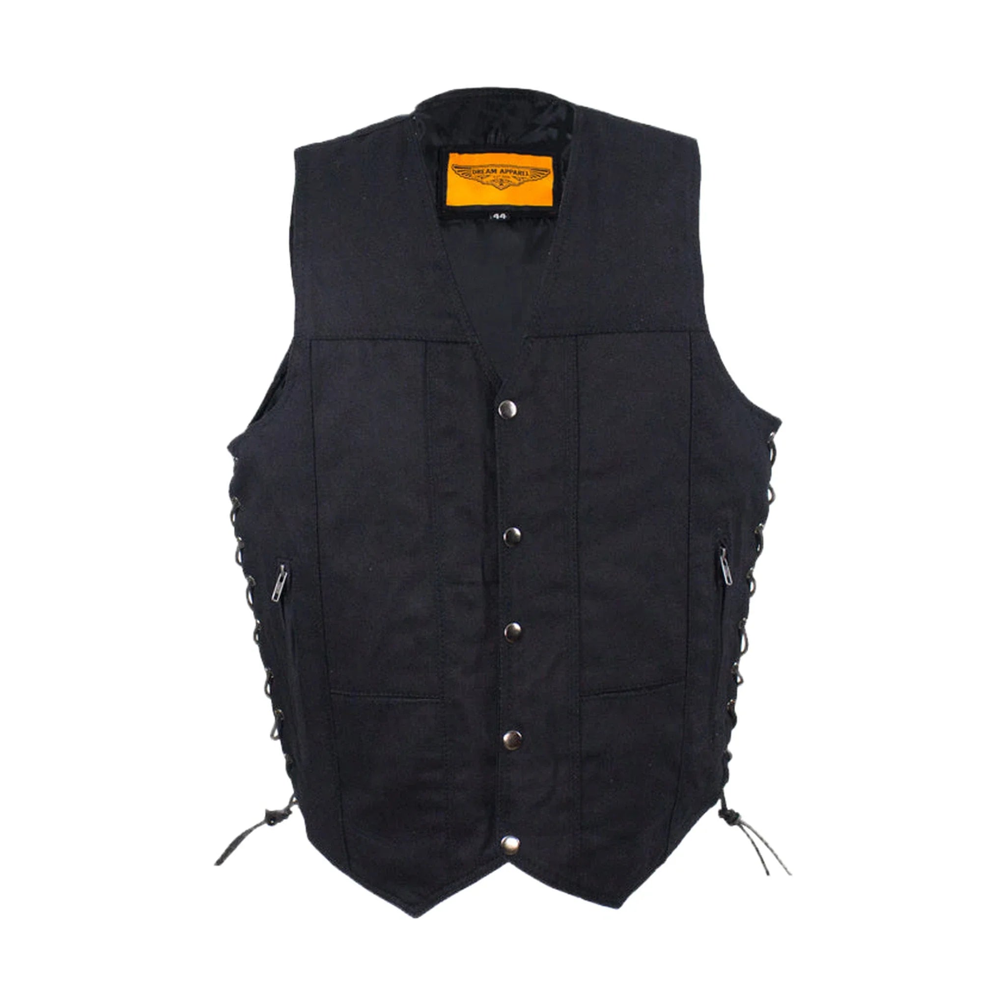 Men’s Black Denim Motorcycle Vest with Concealed Gun Pockets