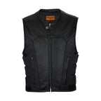 Mens Motorcycle Leather Vest With Neoprene Sides