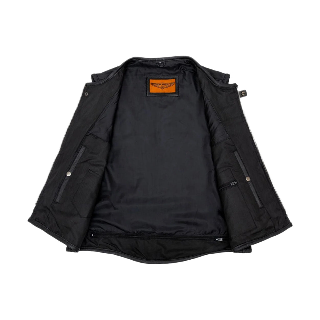 Mens Motorcycle Leather Vest With Neoprene Sides