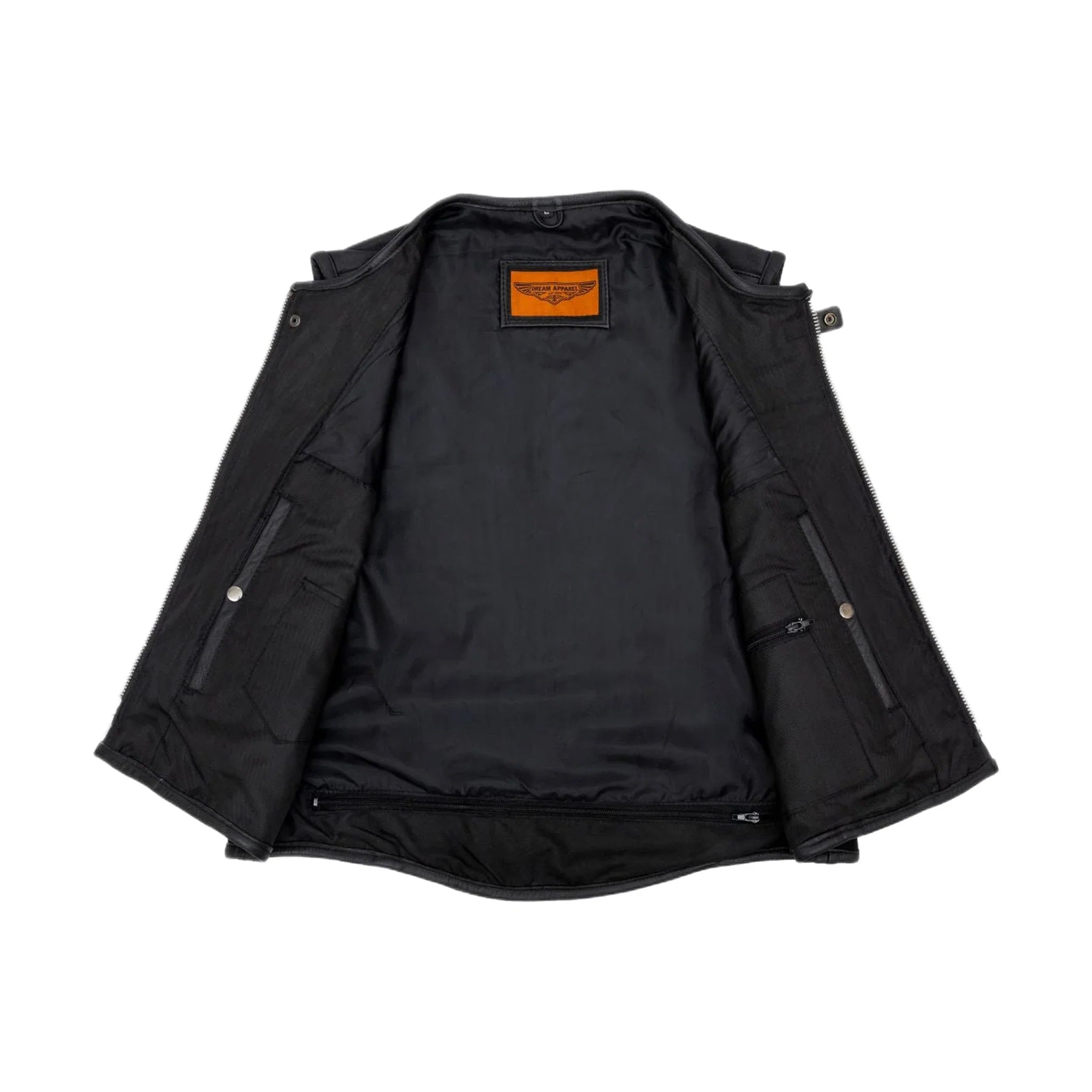 Mens Motorcycle Leather Vest With Neoprene Sides