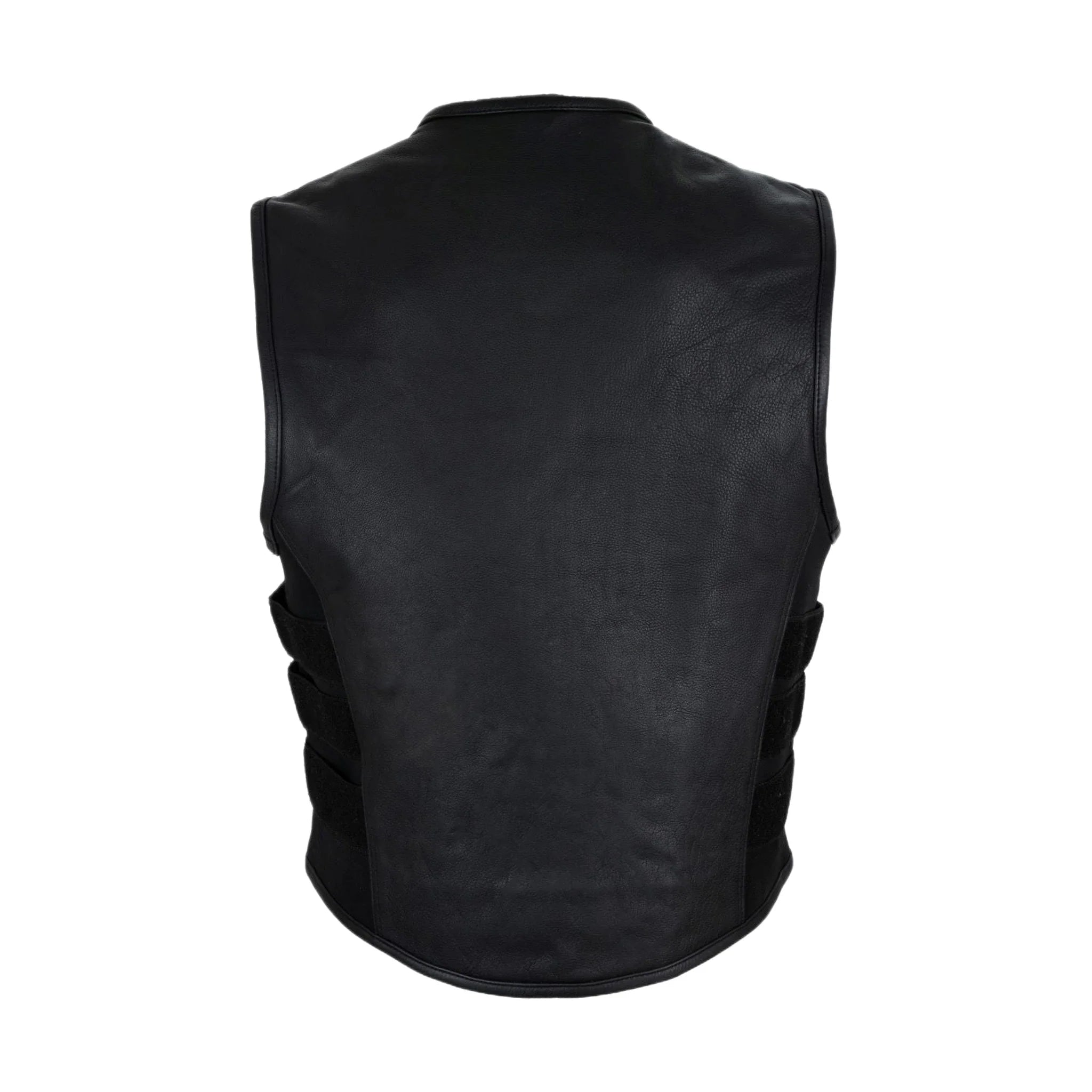 Mens Motorcycle Leather Vest With Neoprene Sides
