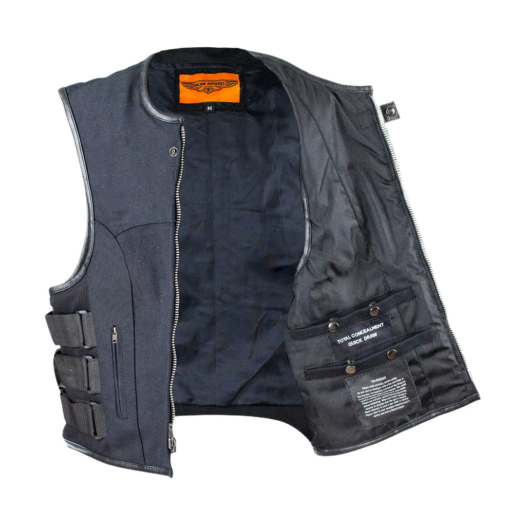 Mens Canvas Motorcycle Vest With Two Conceal Carry Pockets