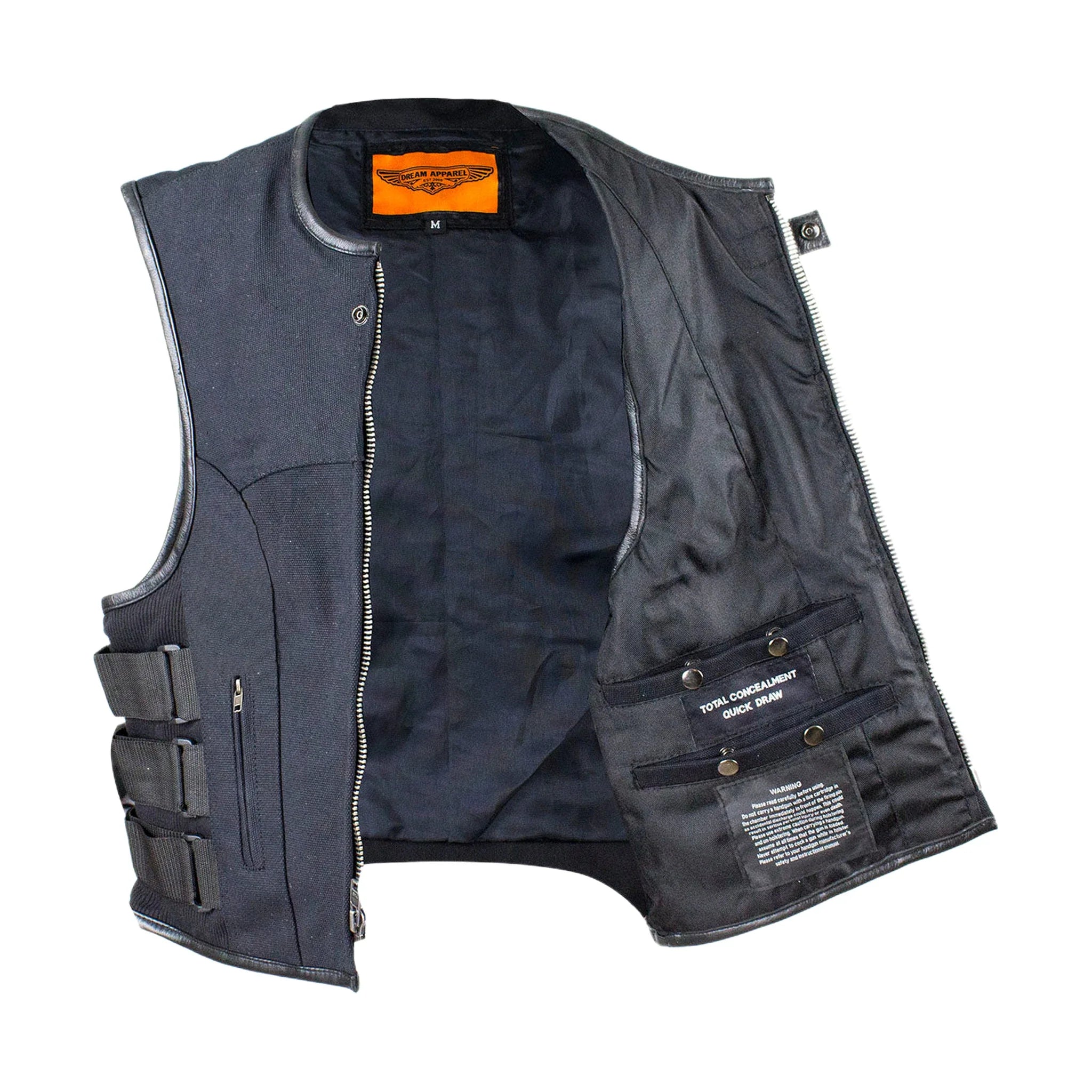 Mens Canvas Motorcycle Vest With Two Conceal Carry Pockets