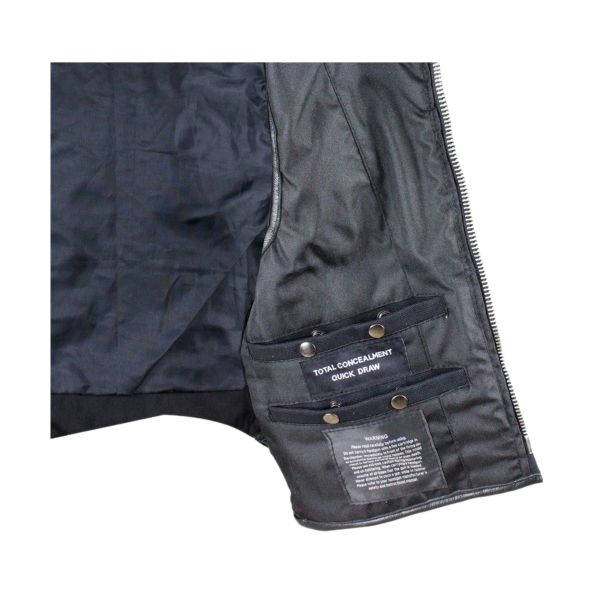 Mens Canvas Motorcycle Vest With Two Conceal Carry Pockets