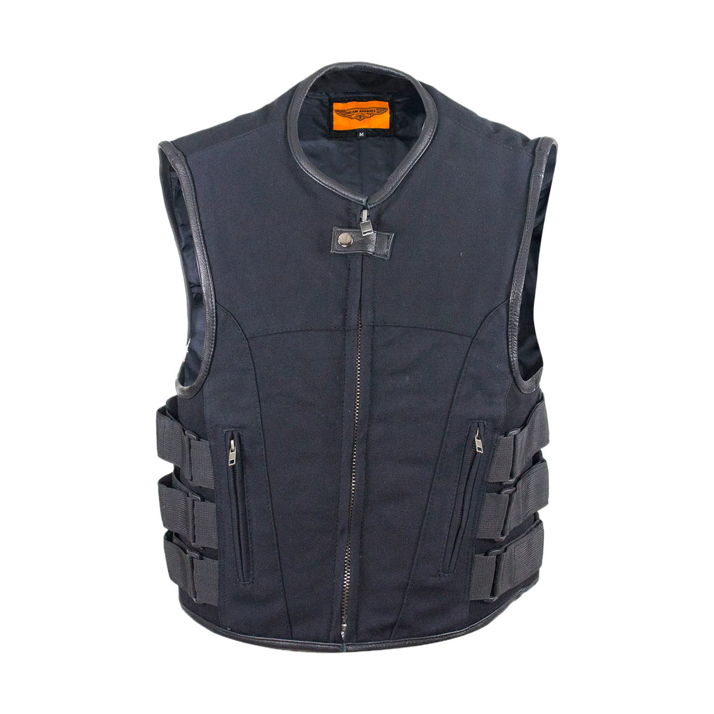 Mens Canvas Motorcycle Vest With Two Conceal Carry Pockets