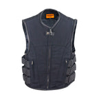 Mens Canvas Motorcycle Vest With Two Conceal Carry Pockets