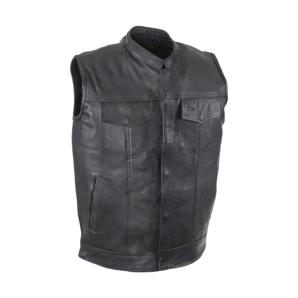 Motorcycle Club Vest Split Cowhide Leather Zipper Concealed Carry Pockets