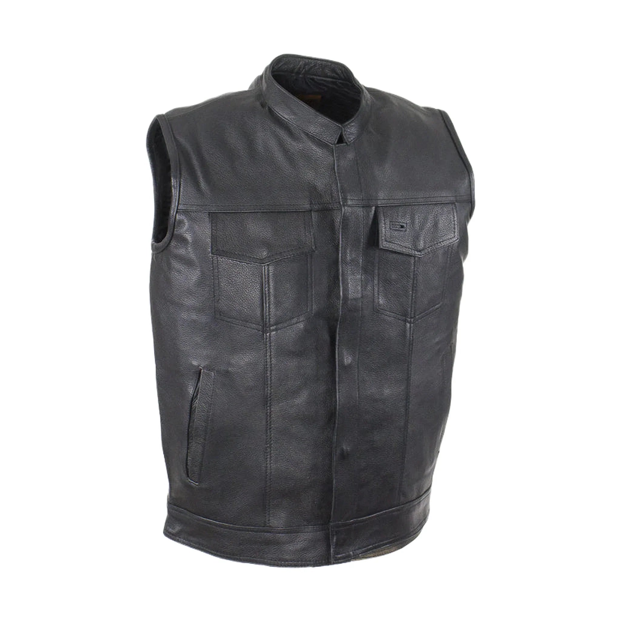 Motorcycle Club Vest Split Cowhide Leather Zipper Concealed Carry Pockets