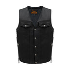 Mens Black Leather Vest Dream Apparel Button Front Side Lace Detail