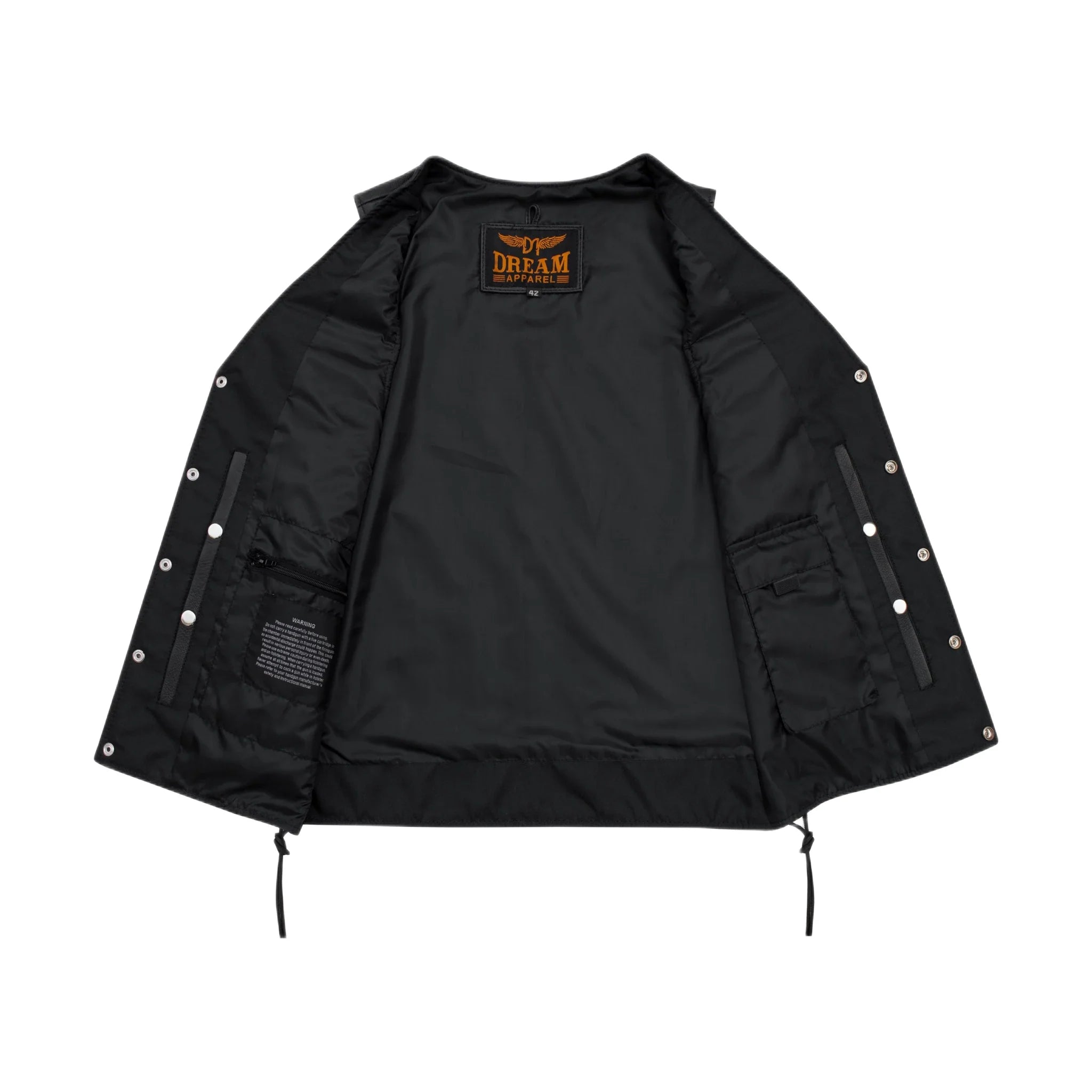 Dream Apparel Men's Black Leather Vest Buttoned Front Closure Side Laces